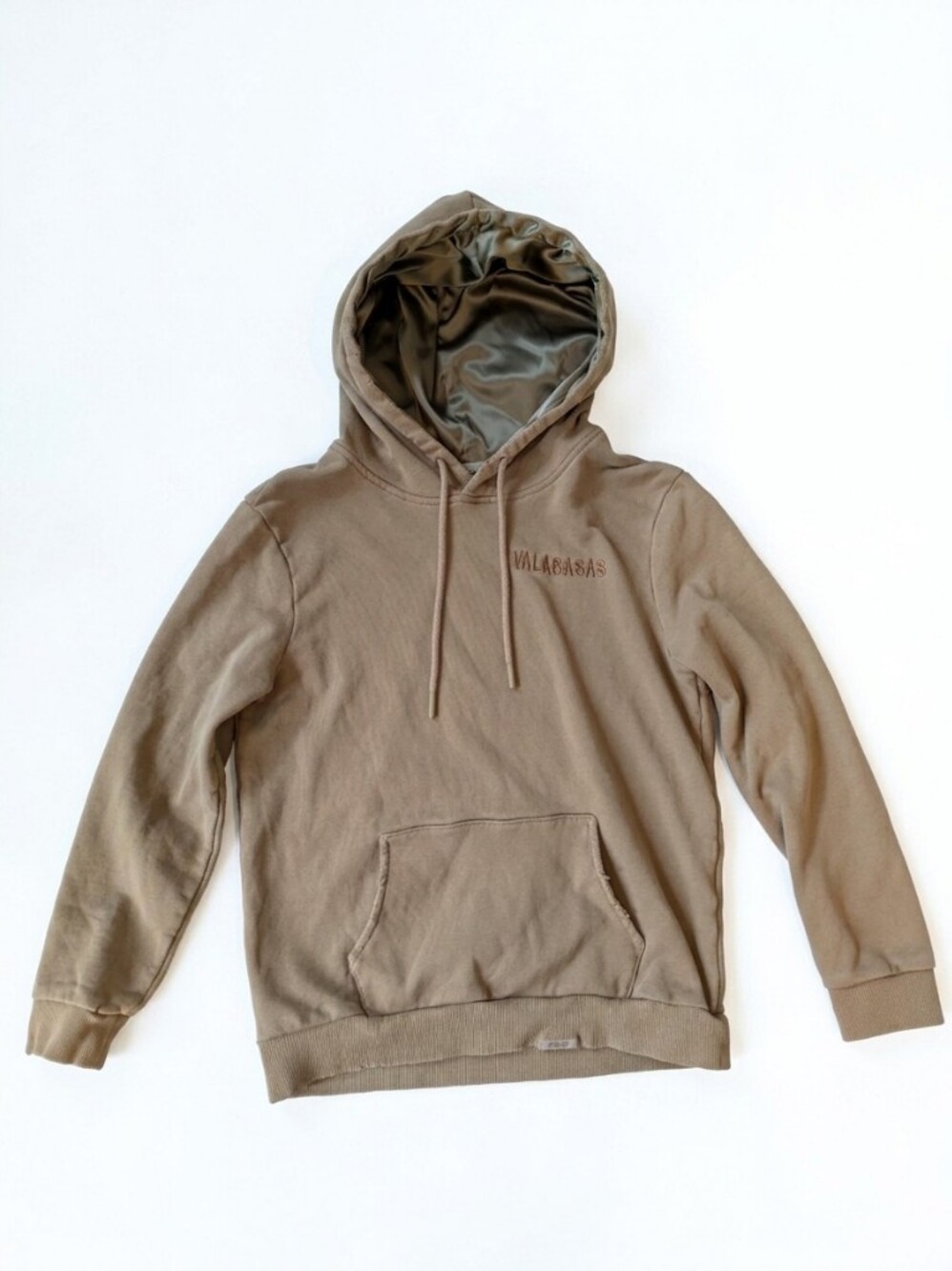 Valabasas Play Hoodie Size 14 Boys Youth Tan Brown Satin Lined Distressed V-Play